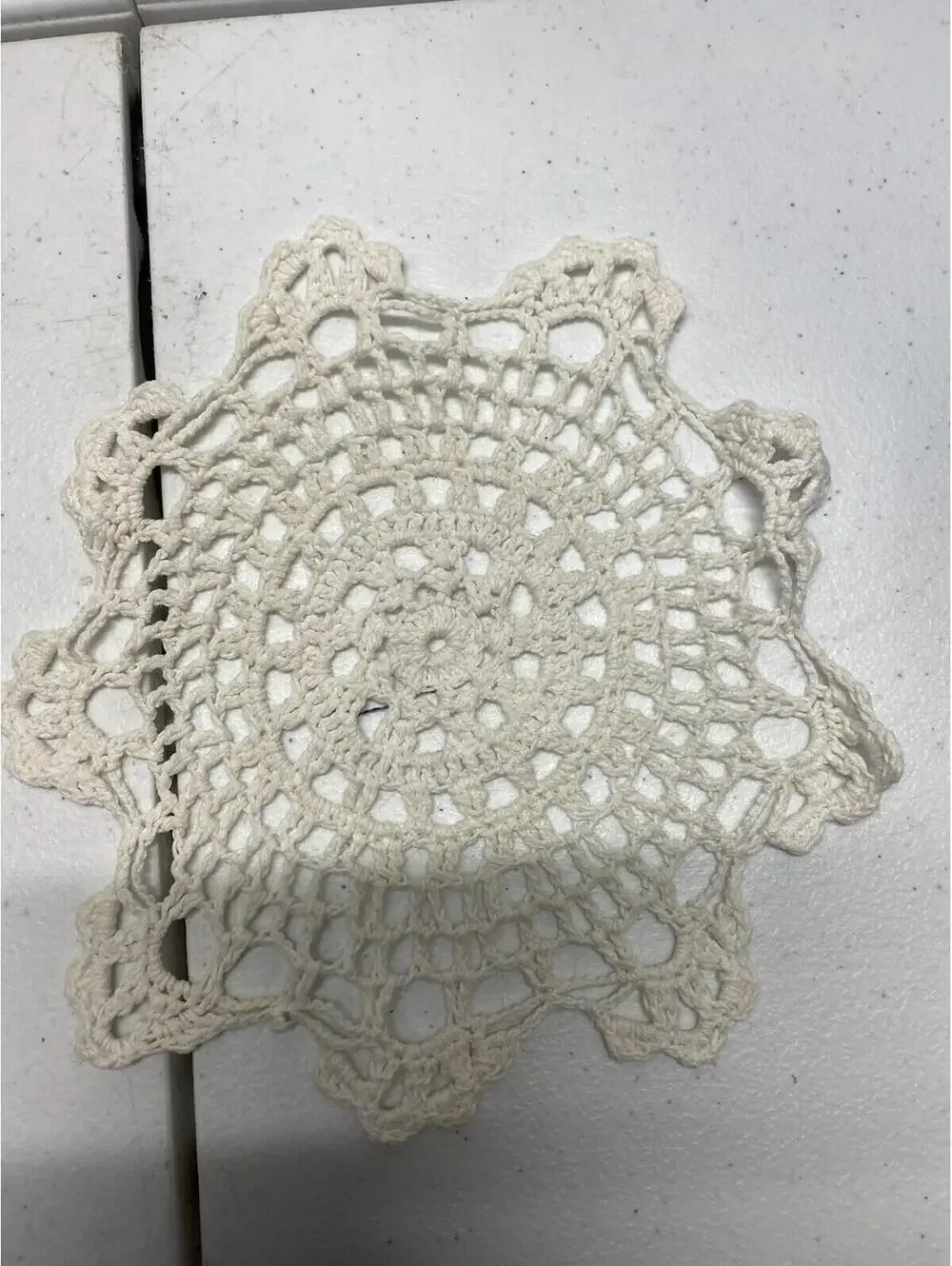 Vintage Hand Crochet Lace Doilies Set of 2 White & Green J